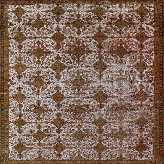 Ahgly Company Machine Washable Indoor Square Industrial Modern Red Brown Area Rugs, 3' Square