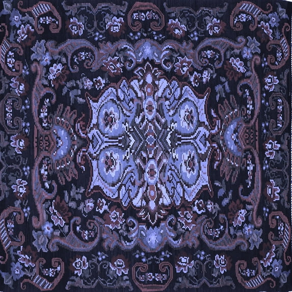 Ahgly Company Machine Washable Indoor Square Medallion Blue French Area Rugs, 4' Square