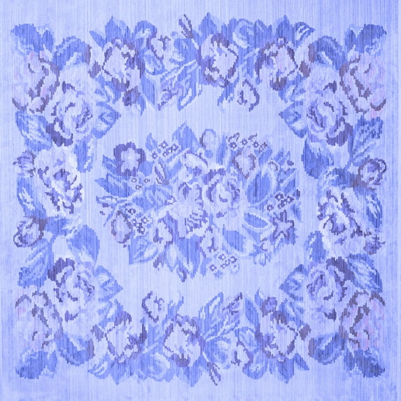 Ahgly Company Machine Washable Indoor Square Medallion Blue French Area Rugs, 8' Square