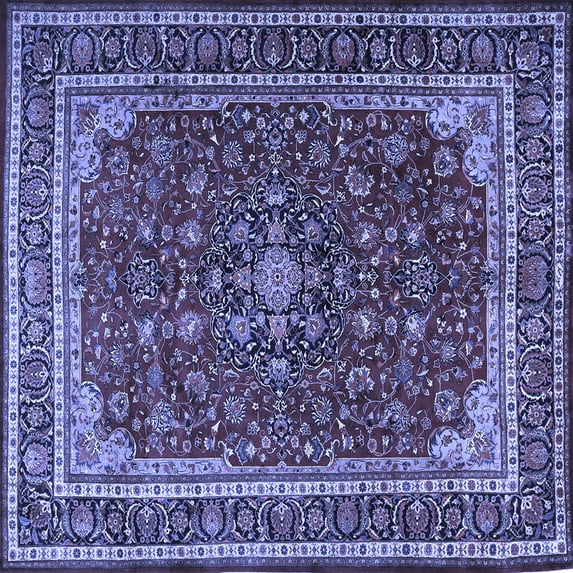 Ahgly Company Machine Washable Indoor Square Medallion Blue Traditional Area Rugs, 3' Square