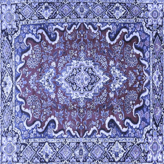 Ahgly Company Machine Washable Indoor Square Medallion Blue Traditional Area Rugs, 3' Square