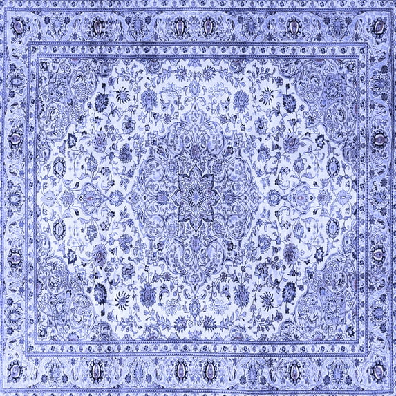 Ahgly Company Machine Washable Indoor Square Medallion Blue Traditional Area Rugs, 6' Square