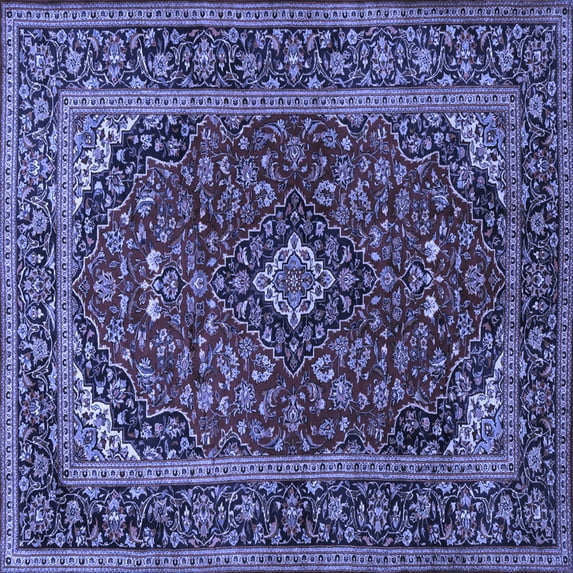 Ahgly Company Machine Washable Indoor Square Medallion Blue Traditional Area Rugs, 7' Square