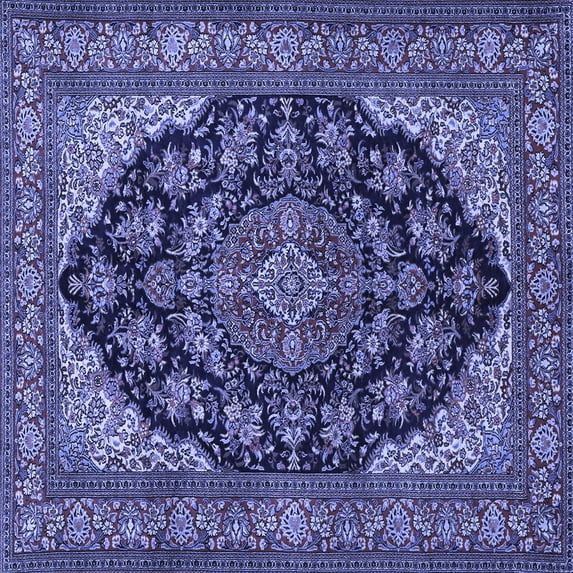 Ahgly Company Machine Washable Indoor Square Medallion Blue Traditional Area Rugs, 8' Square