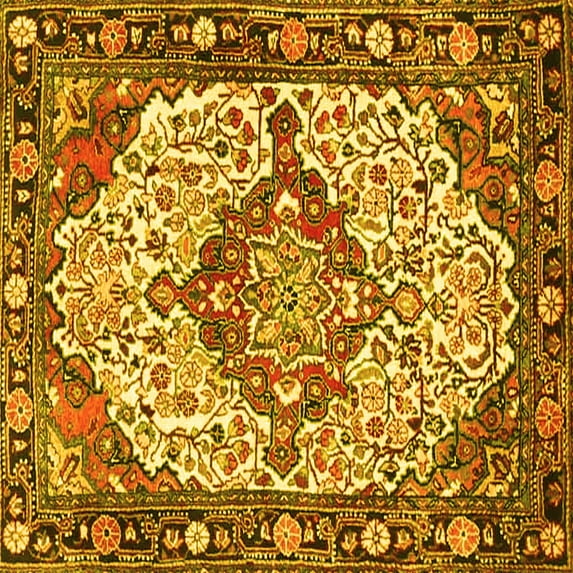 Ahgly Company Machine Washable Indoor Square Medallion Yellow Traditional Area Rugs, 6' Square