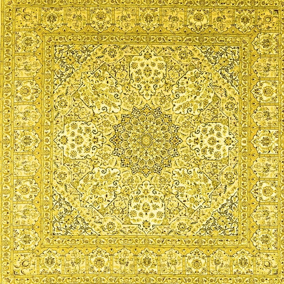 Ahgly Company Machine Washable Indoor Square Medallion Yellow Traditional Area Rugs, 7' Square