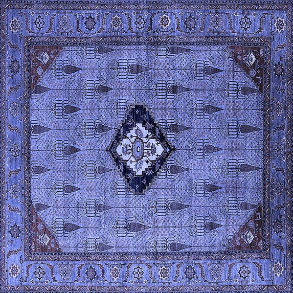 Ahgly Company Machine Washable Indoor Square Oriental Blue Industrial Area Rugs, 3' Square