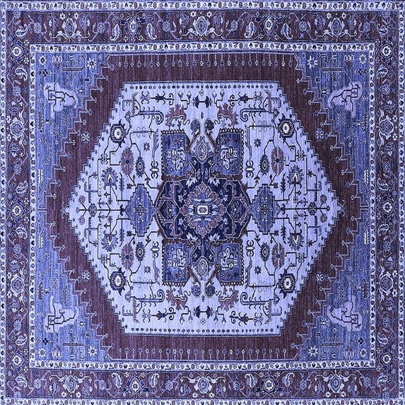 Ahgly Company Machine Washable Indoor Square Oriental Blue Industrial Area Rugs, 3' Square