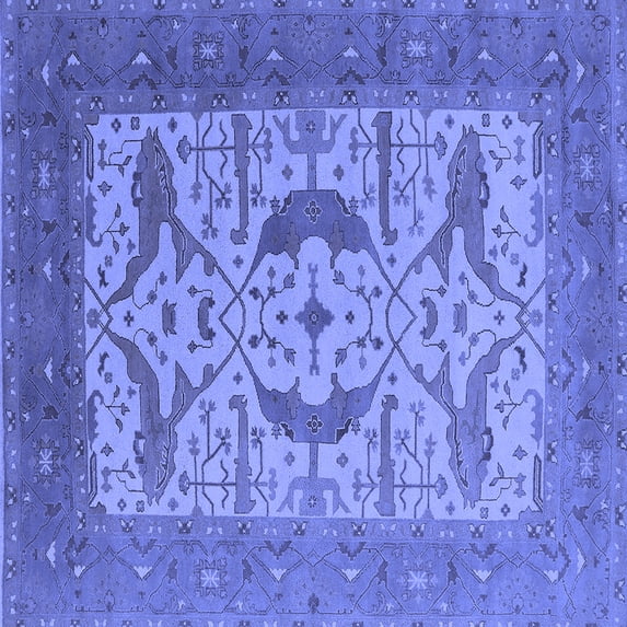 Ahgly Company Machine Washable Indoor Square Oriental Blue Industrial Area Rugs, 5' Square