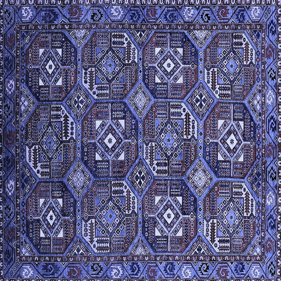 Ahgly Company Machine Washable Indoor Square Oriental Blue Industrial Area Rugs, 8' Square