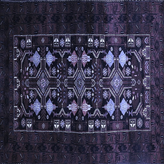 Ahgly Company Machine Washable Indoor Square Oriental Blue Industrial Area Rugs, 8' Square