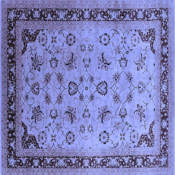 Ahgly Company Machine Washable Indoor Square Oriental Blue Traditional Area Rugs, 7' Square