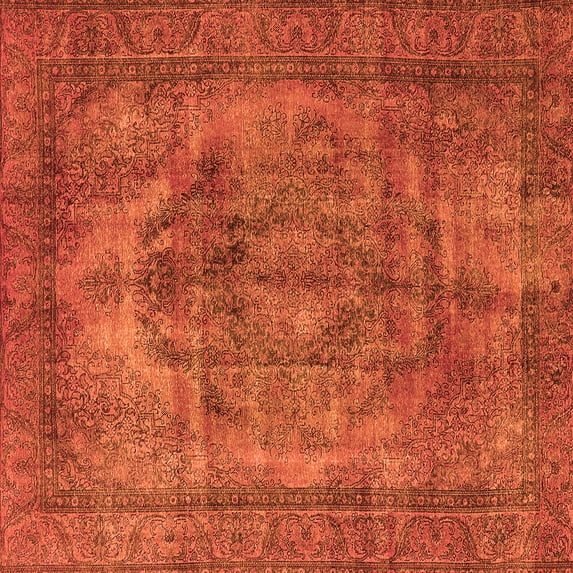 Ahgly Company Machine Washable Indoor Square Oriental Orange Industrial Area Rugs, 3' Square