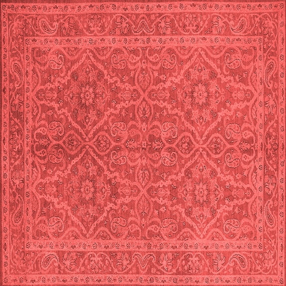 Ahgly Company Machine Washable Indoor Square Oriental Red Industrial Area Rugs, 3' Square