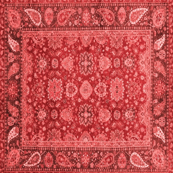 Ahgly Company Machine Washable Indoor Square Oriental Red Traditional Area Rugs, 4' Square