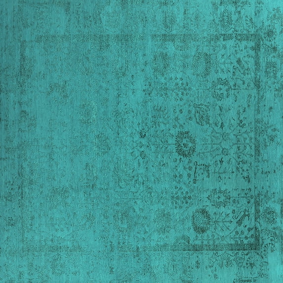 Ahgly Company Machine Washable Indoor Square Oriental Turquoise Blue Industrial Area Rugs, 3' Square
