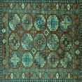 thumbnail image 1 of Ahgly Company Machine Washable Indoor Square Oriental Turquoise Blue Industrial Area Rugs, 4' Square, 1 of 4