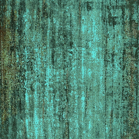 Ahgly Company Machine Washable Indoor Square Oriental Turquoise Blue Industrial Area Rugs, 7' Square