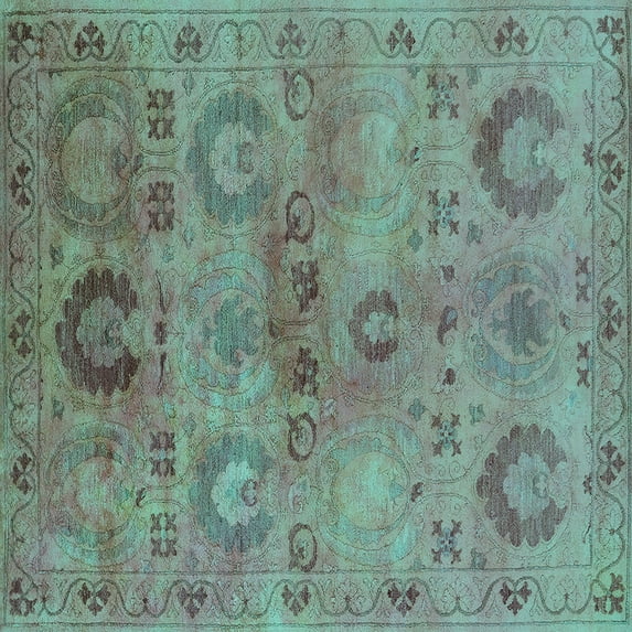 Ahgly Company Machine Washable Indoor Square Oriental Turquoise Blue Industrial Area Rugs, 8' Square