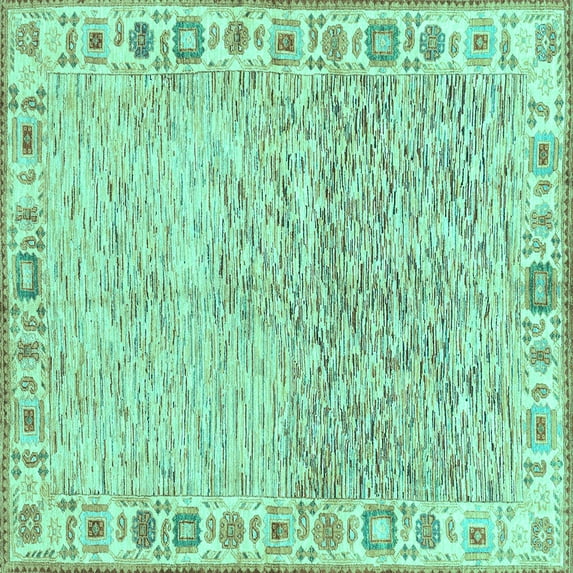 Ahgly Company Machine Washable Indoor Square Oriental Turquoise Blue Modern Area Rugs, 5' Square