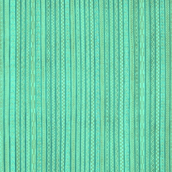 Ahgly Company Machine Washable Indoor Square Oriental Turquoise Blue Modern Area Rugs, 6' Square