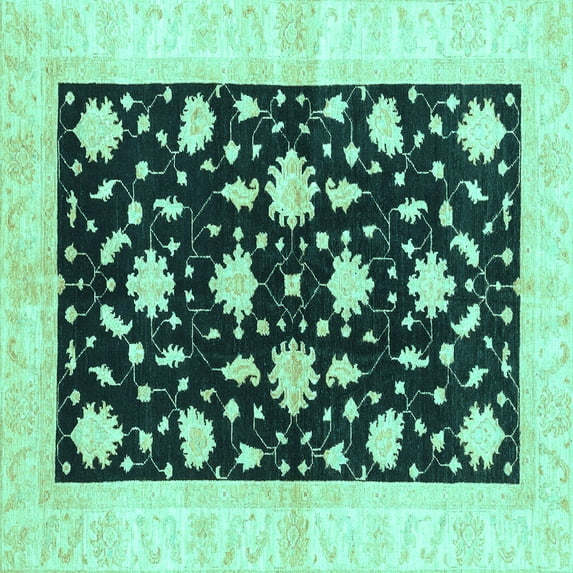 Ahgly Company Machine Washable Indoor Square Oriental Turquoise Blue Modern Area Rugs, 8' Square