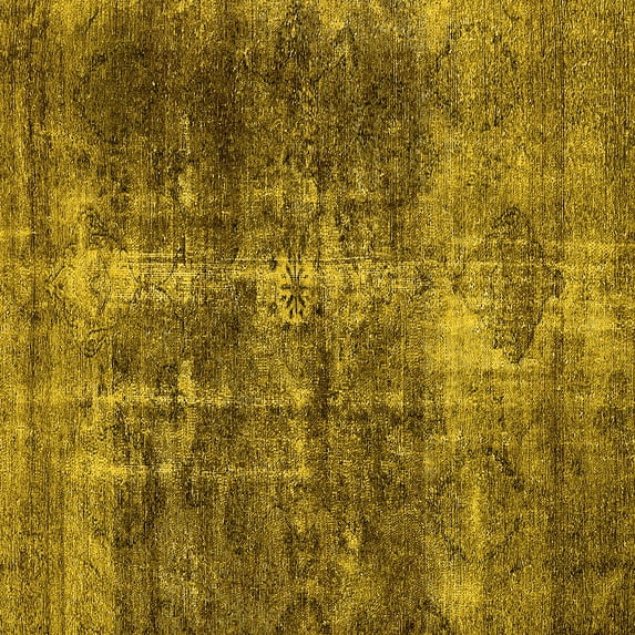 Ahgly Company Machine Washable Indoor Square Oriental Yellow Industrial Area Rugs, 3' Square