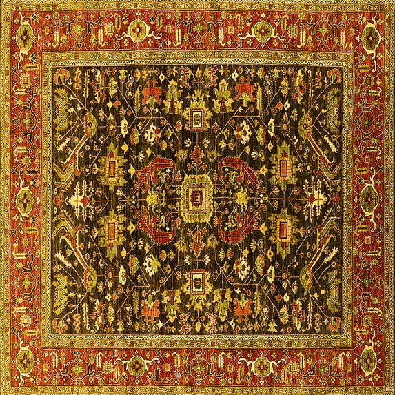 Ahgly Company Machine Washable Indoor Square Oriental Yellow Industrial Area Rugs, 3' Square