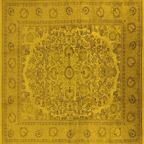 Ahgly Company Machine Washable Indoor Square Oriental Yellow Industrial Area Rugs, 3' Square
