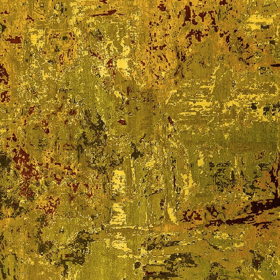 Ahgly Company Machine Washable Indoor Square Oriental Yellow Industrial Area Rugs, 4' Square