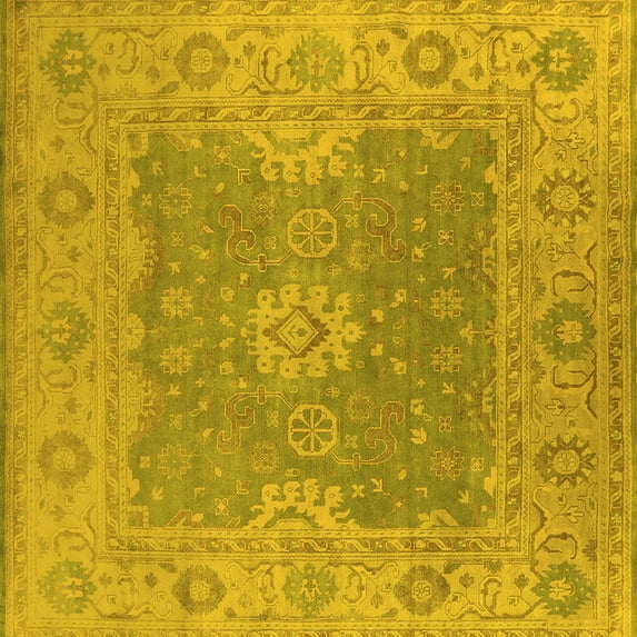 Ahgly Company Machine Washable Indoor Square Oriental Yellow Industrial Area Rugs, 5' Square
