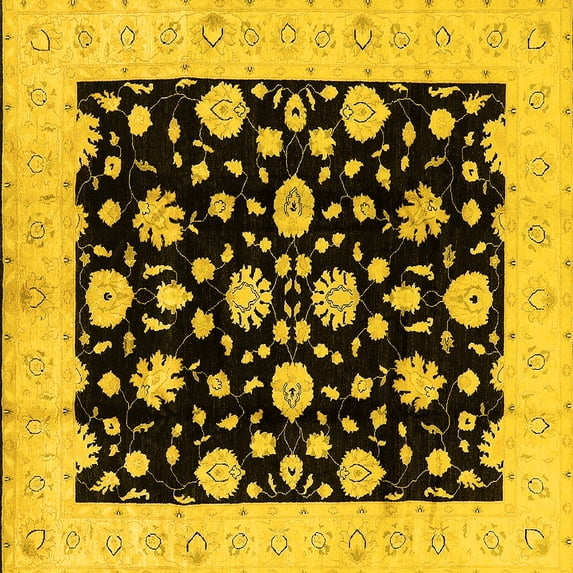 Ahgly Company Machine Washable Indoor Square Oriental Yellow Industrial Area Rugs, 5' Square
