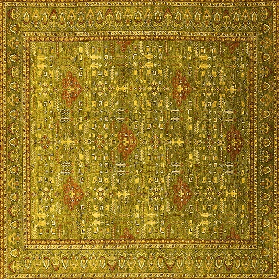 Ahgly Company Machine Washable Indoor Square Oriental Yellow Industrial Area Rugs, 7' Square