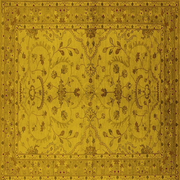 Ahgly Company Machine Washable Indoor Square Oriental Yellow Industrial Area Rugs, 7' Square