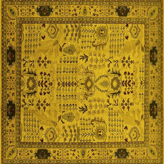 Ahgly Company Machine Washable Indoor Square Oriental Yellow Industrial Area Rugs, 8' Square