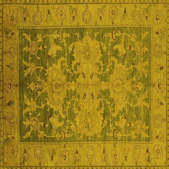Ahgly Company Machine Washable Indoor Square Oriental Yellow Industrial Area Rugs, 8' Square