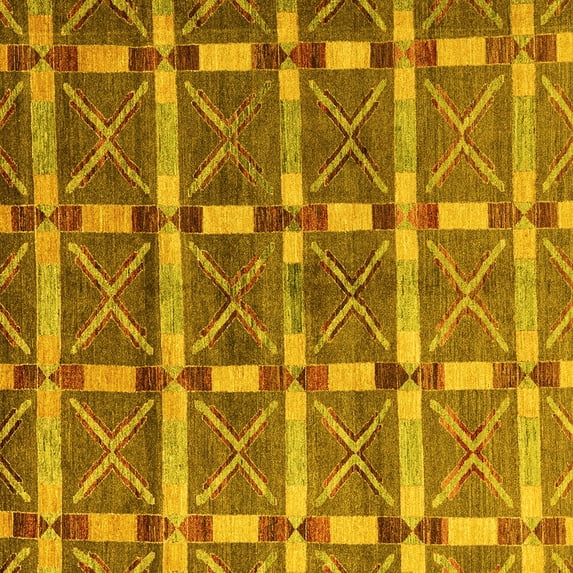 Ahgly Company Machine Washable Indoor Square Oriental Yellow Modern Area Rugs, 3' Square