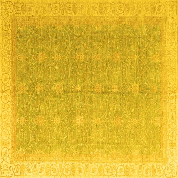 Ahgly Company Machine Washable Indoor Square Oriental Yellow Modern Area Rugs, 8' Square