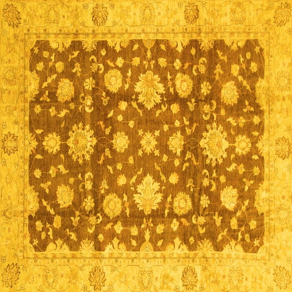 Ahgly Company Machine Washable Indoor Square Oriental Yellow Traditional Area Rugs, 3' Square