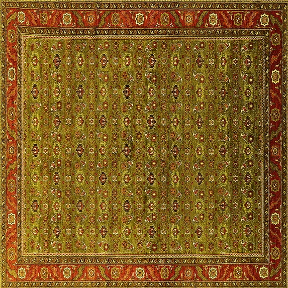 Ahgly Company Machine Washable Indoor Square Oriental Yellow Traditional Area Rugs, 3' Square