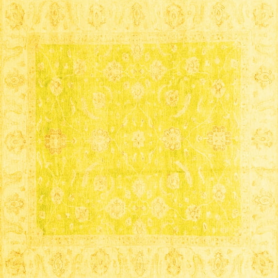Ahgly Company Machine Washable Indoor Square Oriental Yellow Traditional Area Rugs, 4' Square