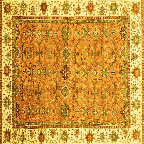 Ahgly Company Machine Washable Indoor Square Oriental Yellow Traditional Area Rugs, 4' Square