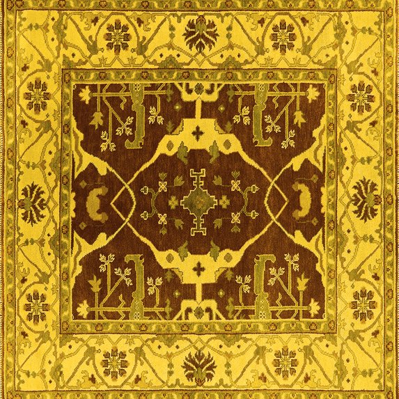 Ahgly Company Machine Washable Indoor Square Oriental Yellow Traditional Area Rugs, 5' Square