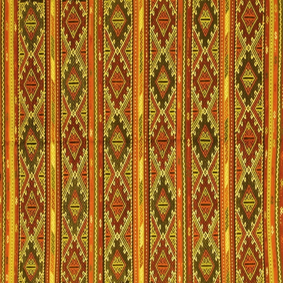 Ahgly Company Machine Washable Indoor Square Oriental Yellow Traditional Area Rugs, 6' Square