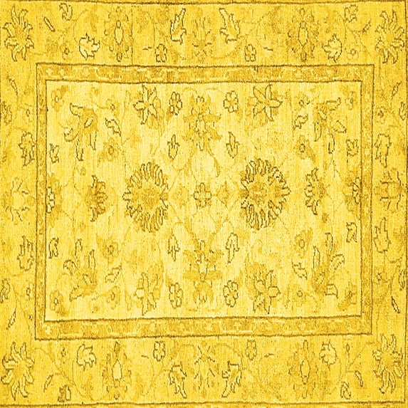 Ahgly Company Machine Washable Indoor Square Oriental Yellow Traditional Area Rugs, 7' Square