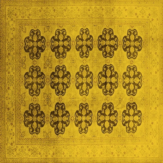 Ahgly Company Machine Washable Indoor Square Oriental Yellow Traditional Area Rugs, 7' Square