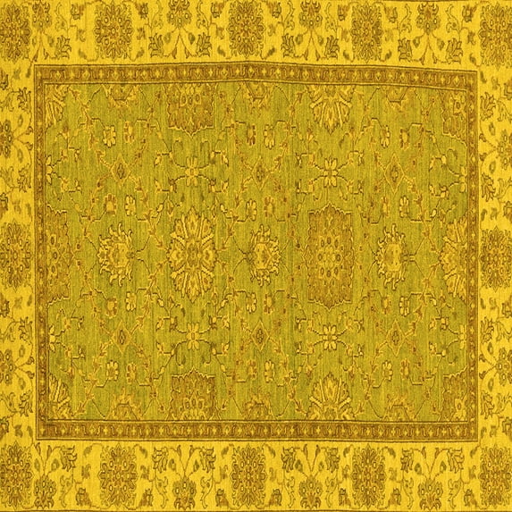 Ahgly Company Machine Washable Indoor Square Oriental Yellow Traditional Area Rugs, 8' Square