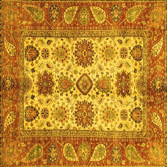 Ahgly Company Machine Washable Indoor Square Oriental Yellow Traditional Area Rugs, 8' Square