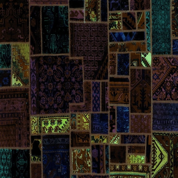 Ahgly Company Machine Washable Indoor Square Patchwork Turquoise Blue Transitional Area Rugs, 8' Square