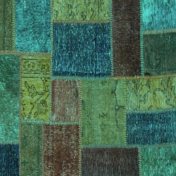 Ahgly Company Machine Washable Indoor Square Patchwork Turquoise Blue Transitional Area Rugs, 8' Square